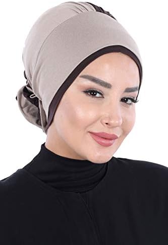 Дизајнот на Ајша се преправаше на главата за инстант турбан глава за жени, 95% памучна шамија за хиџаб, детали за роза од 2 бои