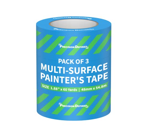 Прецизност дефинирана мулти-површина професионална лента со сини сликари, 1,88 инчи x 60 јарди, 3 пакувања, УВ-отпорен, акрилно