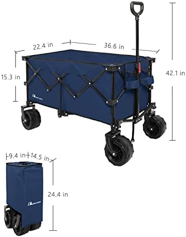 Месечината Ленс склопувачки преклопен вагон количка тешка преклопна градина преносна количка за рака со сите тркала на плажа, прилагодливи