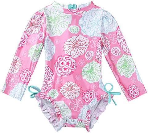Hansber новороденче девојчиња со едно парче костим за капење со долги ракави, цветни печатени руфли, осип чувар за пливање