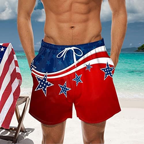 4 -ти јули Менс шорцеви машки пливање стебла лабава облека за плажа, влечење на половината за дишење на американско знаме одмори за капење