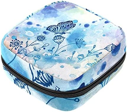 Нацртани сини цвеќиња од пеперутка санитарна торба за складирање на салфетки, торбичка за менструална чаша, организатор на санитарни