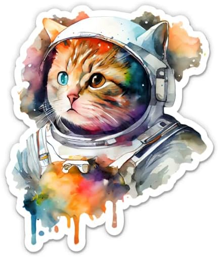 Налепница за астронаути за мачки - налепница за лаптоп 3 - водоотпорен винил за автомобил, телефон, шише со вода - писе во вселенски декларирање