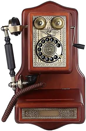 Retro Retover Wood Gravage Fixed Telephoneид монтиран дома старомоден механички bellвоно ротирачки бирање антички телефон закачете