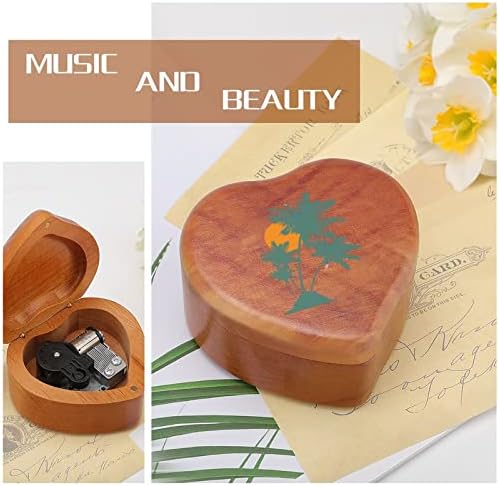 Палма дрвена музичка кутија со форма на срцева форма на музички кутии гроздобер дрвена кутија за подарок