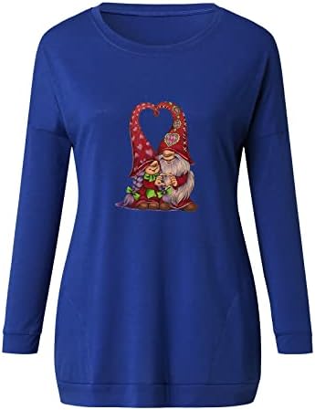 Нарбрг Божиќни врвови за жени џебни кошули Смешно ирваси за печатење џемпер, обична мека туника, врвни буги удобни блузи