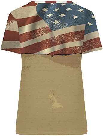 4 -ти јули женски врвови против маички со кратки ракави на вратот Обичен американски знаме Туника Ден на независност Денот на денот на гроздобер