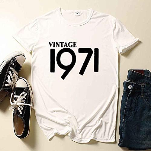 1971 -ти графички маички за жени педесетгодишнина маичка преголема врвови летни кратки ракави редовни кошула за екипаж на екипаж