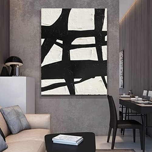 Нанкаи рачно насликана современа минималистичка уметност за сликање на нафта, 40x28 инчи црно-бел wallиден апстрактна уметност, голема