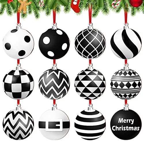 12 компјутери црни и бели Божиќни украси, виси Божиќни дрвени Божиќни украси за украсување на новогодишни елки