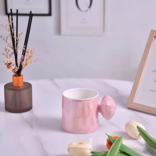Керамички керамичко кафе со керамички кафе, симпатична креативна форма на срцев облик на чаша за канцеларија и дом, 8,5 мл/250 мл