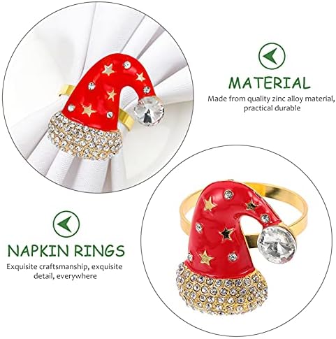Божиќна салфетка прстени држач тока: 3 парчиња Божиќни сервиси прстени кристал Божиќ капа салфетка тока Божиќна маса за поставување