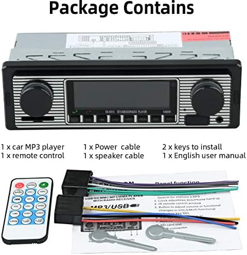 FYPLAY Classic Bluetooth Car Stereo, FM радио приемник, повик без раце, вграден микрофон, USB/SD/AUX порта, поддршка MP3/WMA/WAV, Двојно копче