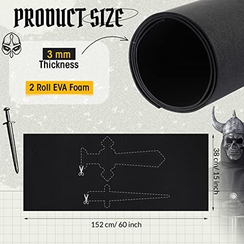 2 компјутери Eva Foam Cosplay Roll 3 mm дебел црн занаетчиски лист од пена 15 x 60 инчи EVA FOAM PADGED висока густина Ева пена за