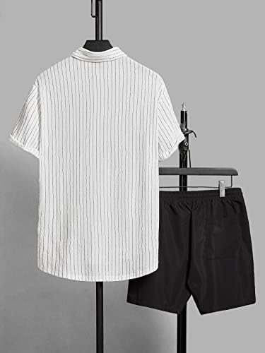 Lubose Облека со две парчиња за мажи со машка кошула за печатење и шорцеви за половината за влечење