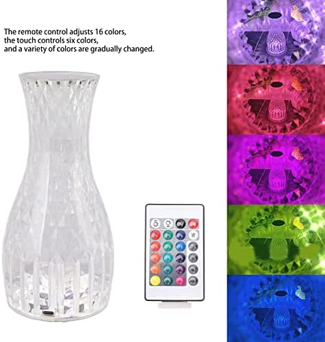 Кристална ламба, 16 Контрола на допир на допир во боја, ламба за табела со дијаманти, USB декоративни акрилни зраци ламба со далечински