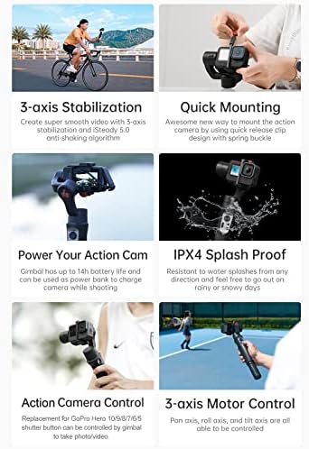HOHEM ISTEADY PRO 4 3-оска рачна спортска камера Gimbal стабилизатор безжичен контролен Splash Profabe Замена на стабилизаторот