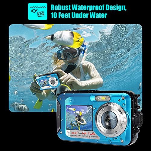Водоотпорна дигитална камера Подводна камера целосна HD 2.7K 48MP водоотпорна камера со двоен екран | 16x дигитален зум | Фенерче