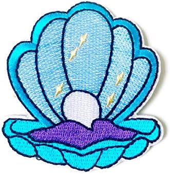 Бисер од школки за бисери, симпатична цртана филм шие железо на извезена апликација знак знак за крпеница сина боја