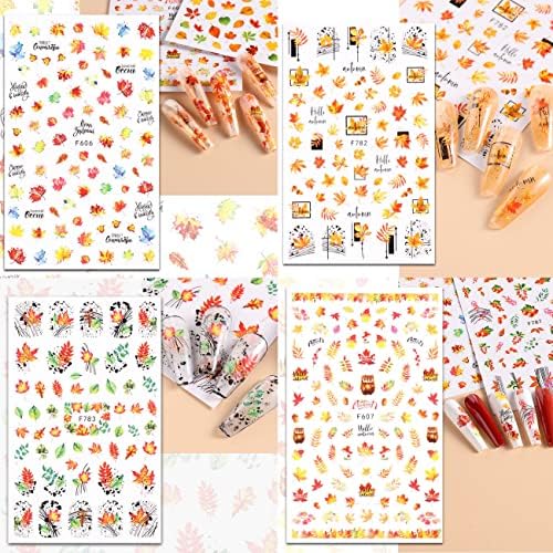 6 листови налепници за уметност на ноктите 3Д есенски декорации за нокти самолепливи додатоци за нокти на Денот на благодарноста