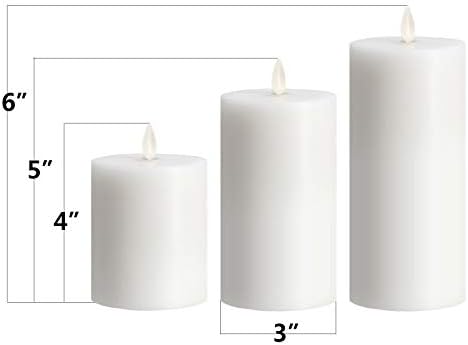 Jiyimi 3 парчиња бели бели запалени свеќи поставени свеќи за напојување без пушење LED восочни столбови со далечински управувач