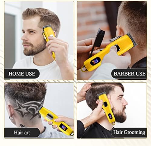 Клиперси за коса за мажи, 2 парчиња професионален комплет за машина за сечење на електрична коса прилагодлив LCD клиперс за полнење
