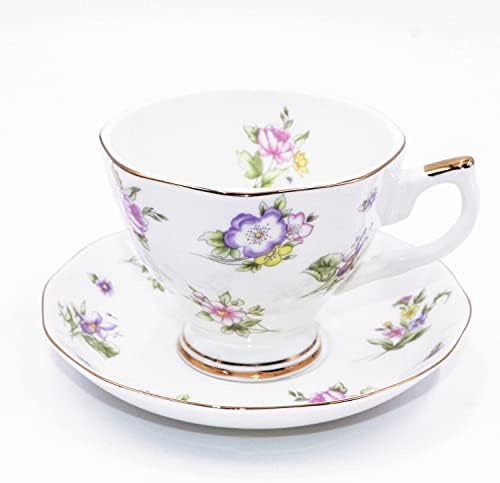 ICHAG BOSHE CHINA SETS SETS | Бел елегантен британски стил | Цветен дизајн | Сет за кафе од злато, 1 чаша и 1 -таичари, чајна забава