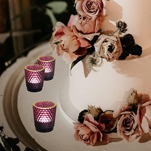 Woho Purple чај светла на држачот на свеќата најголемиот дел со златен раб, стаклени гласови држачи за свеќи за централен дел на маса, држач