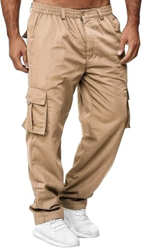 Машки карго панталони со џебови со џебови за пешачење памук, џемпери, обичен атлетски џогер спорт спорт на отворено панталони опуштено вклопување