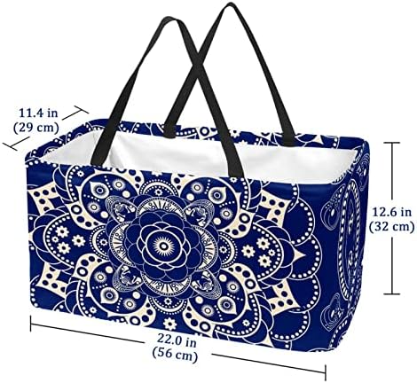 Кошница за еднократно шопинг сина и бела мандала преносна преклопна пикник намирници кеси за перење алишта за торба за торба за купување корпа