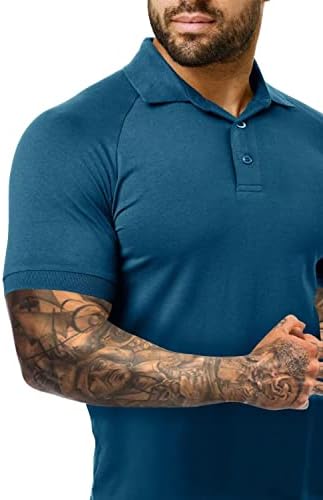 Машки атлетски вклопни полови кошули со кратки ракави за голф, кои се обични тренинзи, положба на истегнување кошула со кошула