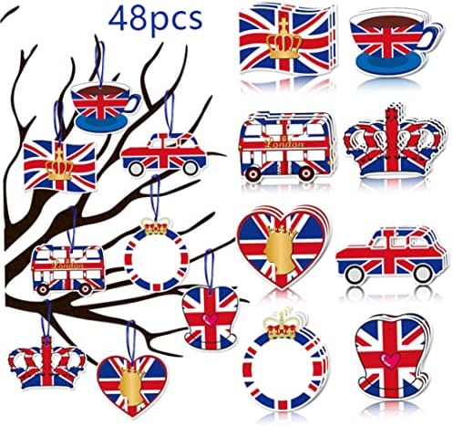 48 парчиња крал Чарлс III Коронирање виси украс за украси за забави Велики Чарлс 3 -ти 2023 година сувенир за крунисување кралот Чарлс