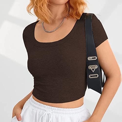 Anggrek жени кратки ракави квадратни вратот со ребрестиот плетен маица тенок вклопувачки основни основни y2k врвови xs-xl