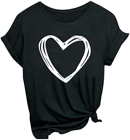 Женски Кратки Ракави Врвови Срце Кошули Плус Големина Лабава Обична Пуловер Блуза Врвот За Тинејџерки Денот На Вљубените