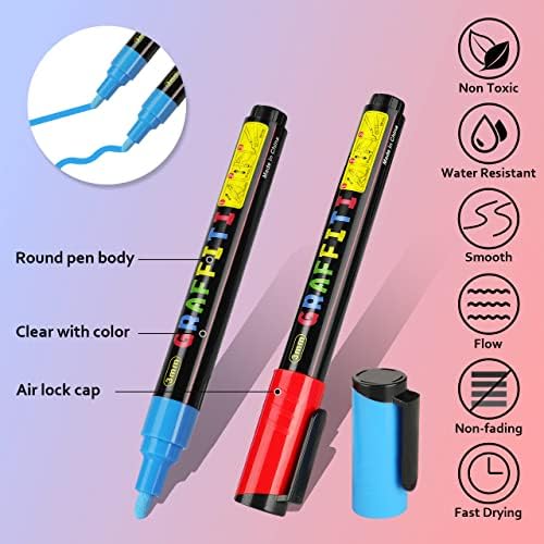 Реони акрилни пенкала, 24 бои акрилни маркери за боја за карпесто сликарско керамичко стакло дрво платно и DIY.waterproof, брзо