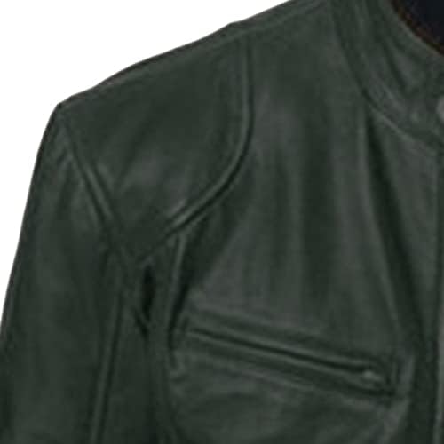 Машка кожена кожна велосипедска јакна гроздобер моторцикл јакна за надворешна облека ретро -штанд јака пу кожен тенок фит палто