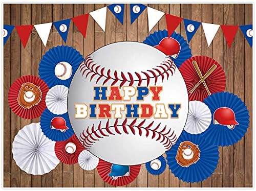 Allenjoy 8x6ft Бејзбол тема Среќен роденден Снабдување за позадина за момчиња топки за забави Декорација на сини и црвени знамиња