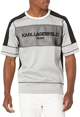 Карл Лагерфелд Париз, машка контрастна ткаенина од ткаенина, лого лого пуловер
