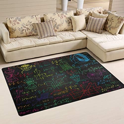 Алаза Детска област килим, математички разнобојни формули за подот, без лизгање, за живеење за живеење во студентска соба за спална