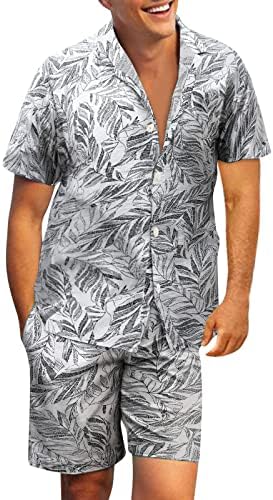 Zpervoba Mens Hawaiian Burts се поставува цветни печатени кратки ракави кошула од табла за плажа од шорцеви од летни тренерки за сурфање