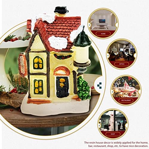 Абоофан дома украс Божиќна осветлена куќа Божиќна снежна село куќи Божиќни смола куќа светлечка мини куќа мала смола куќа кукла фигура