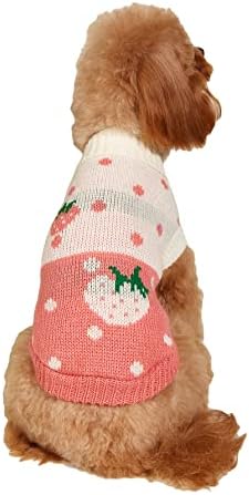 Qwinee јагода печатено кучиња џемпер, кученце симпатичен џемпер, класичен џемпер од желки, топла зима, џемпер за мачки, облека за