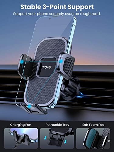 Држач на телефон со автомобили TopK, Универзален телефон за автомобил со кука клип -воздушен вентил за монтирање 360 ° ротација