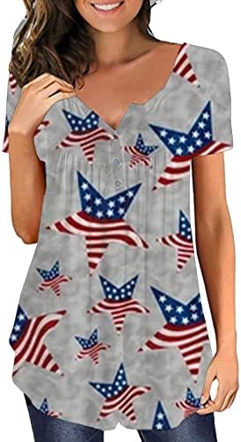Женски кошули летен ден на женската независност на денот на женската печатење случајна мода без ракави со копчиња плус големина