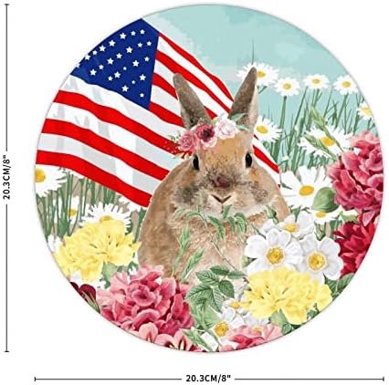 Добредојдовте зајак Американско знаме Пеперутка цветен рустикален знак 8x8in, кучиња куќа гроздобер wallидна врата уметност знак,