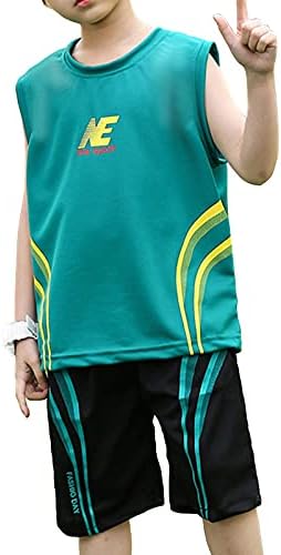 Hansber Kids Boys 2 парчиња резервоарот врвен кошаркарски дрес Атлетски кошули и шорцеви