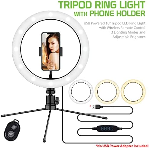 Светла Селфи Прстен Три-Боја Светлина Компатибилен Со Вашиот Asus ZenFone 3 Max 16GB 10 Инчи Со Далечински Управувач За Пренос Во