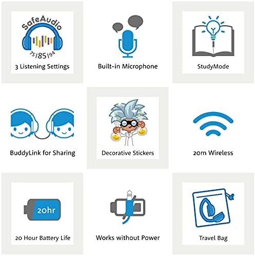 Onanoff Buddyphones Play+, безжични Bluetooth Детски слушалки за ограничување на јачината на звукот, 20-часовен век