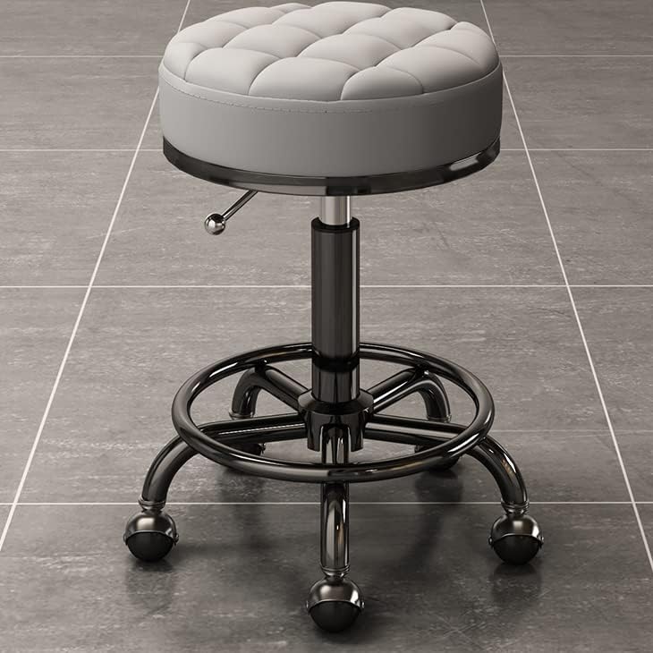 Есгт Пу кожа тркалачки столче со вртење на нозете, вртливата столица со тркала за канцелариски салон за тетоважа кујна масажа работа