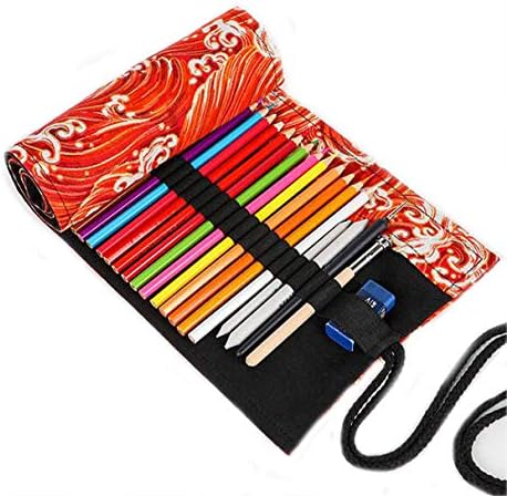 Fzbnsrko шарени печатени моливи за обвивка, патни преносни тркалаат платно за молив, организатор на организатор за уметник за боење на возрасни